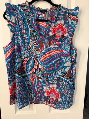 Talbots Blue Floral Paisley Ruffle-Sleeve Camisole